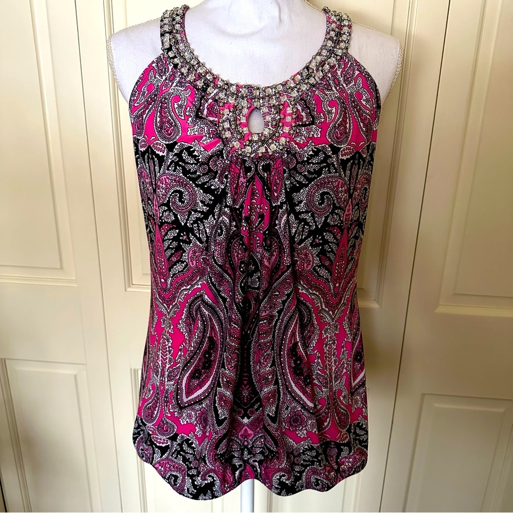 Beautiful tank with beaded neckline!